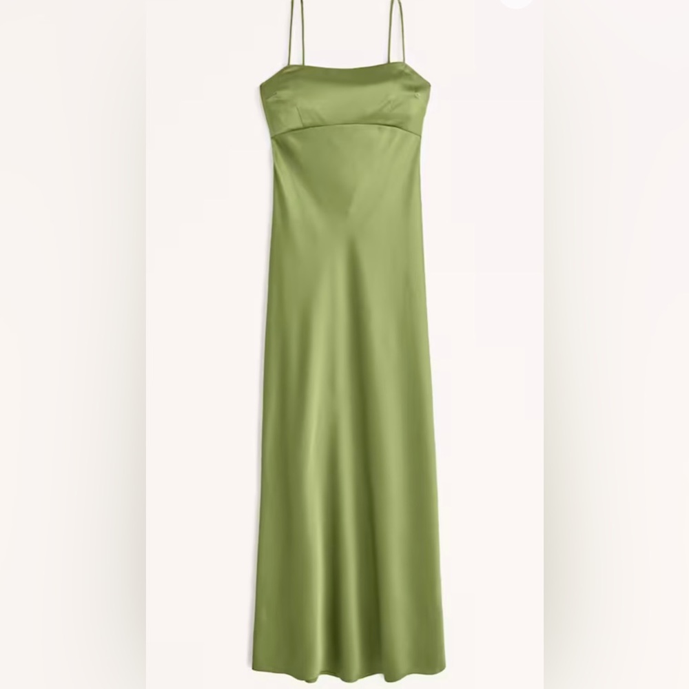 Abercrombie Green Satin Cowl Back Slip Midi Dress